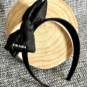 Black Puffy Prada Bow Up-cycled Headband